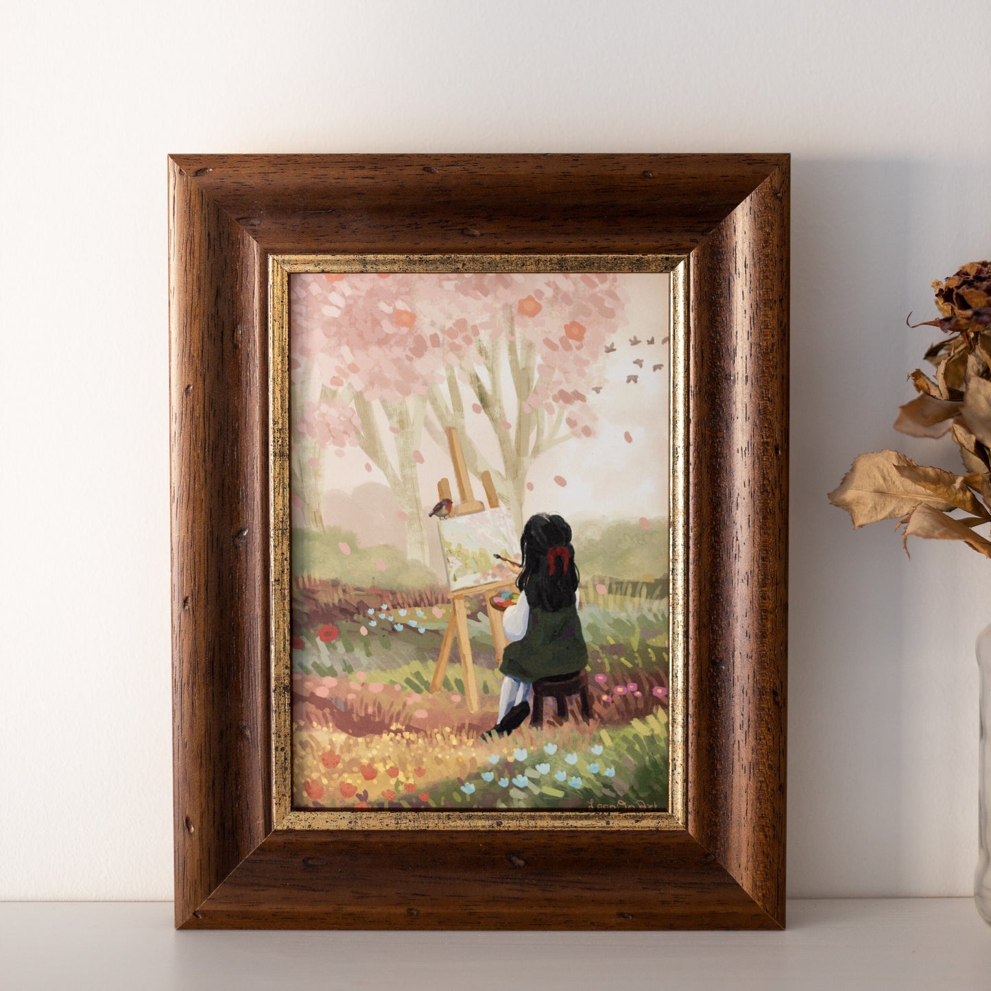 A5 // "painting cherry blossoms" - cottage girl at easel | illustration, art print, digital painting, poster