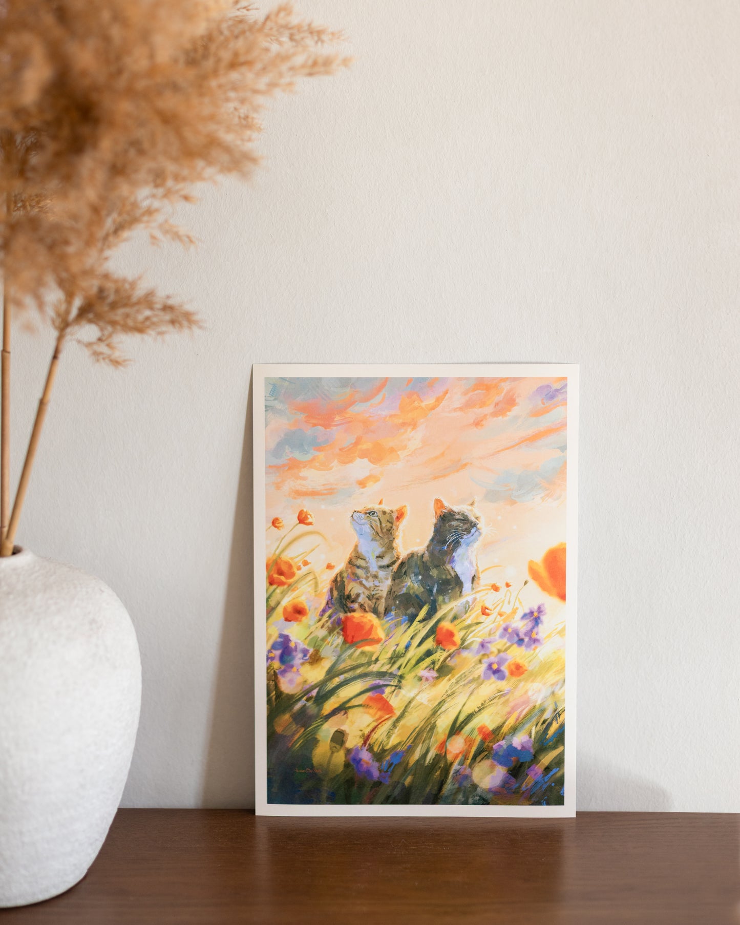 A4 // cats between wildflowers | illustration, painting, art print, poster