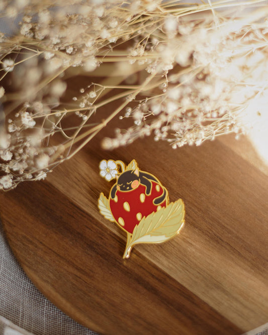 pin // "Catberry" black strawberry cat - hard enamel pin