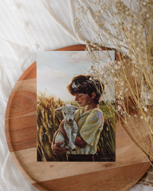 A5 // "cottagecore boy with kid" illustration | romanticized country life painting // art print, poster