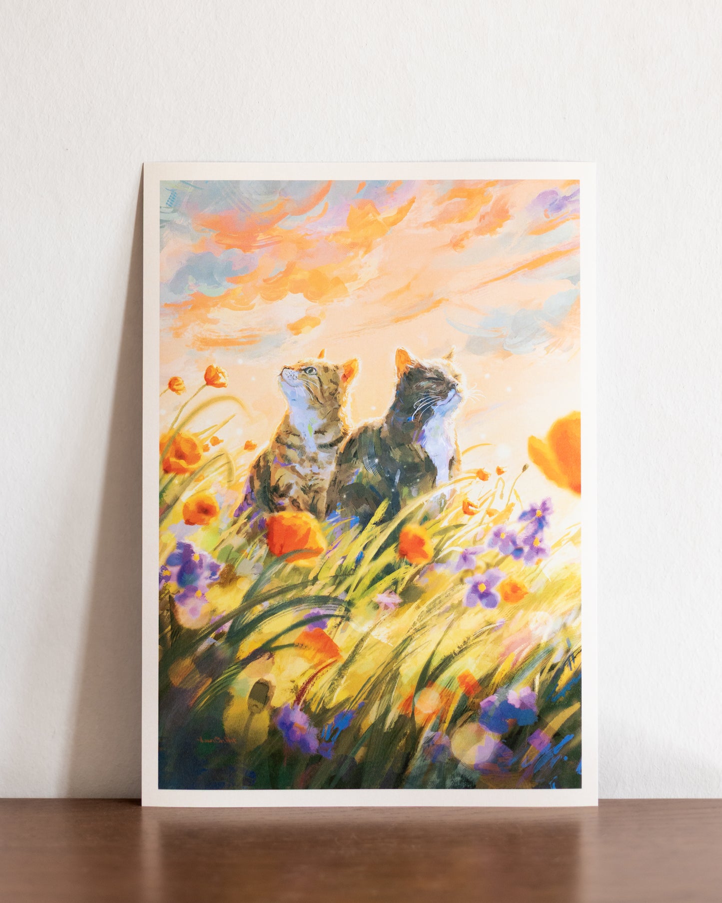 A4 // cats between wildflowers | illustration, painting, art print, poster
