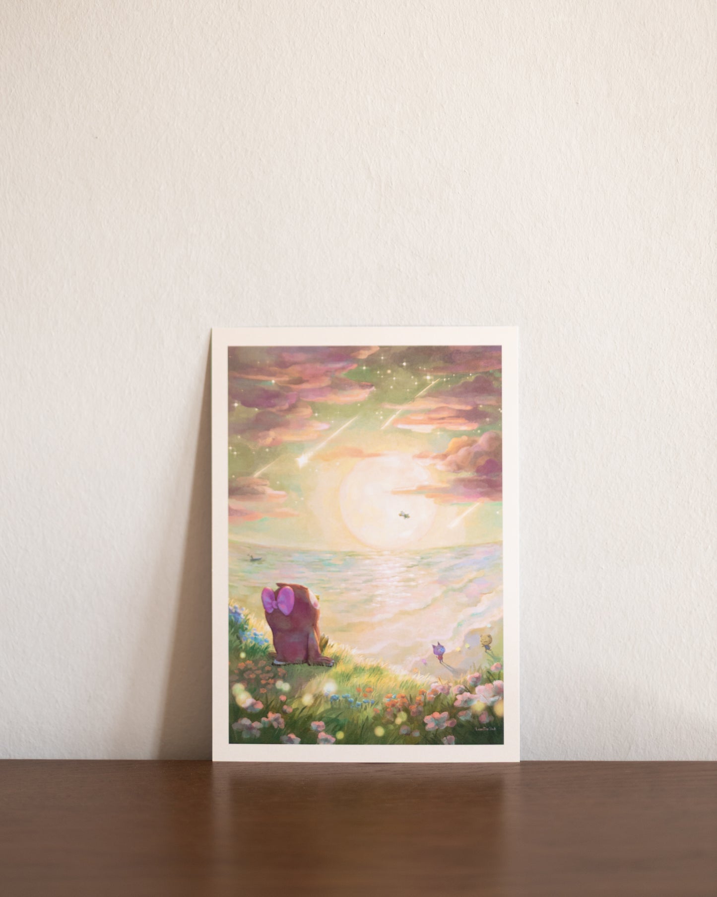 A5, A4 // "Celeste watching meteor shower at the shore" | illustration, painting, drawing, art print, poster