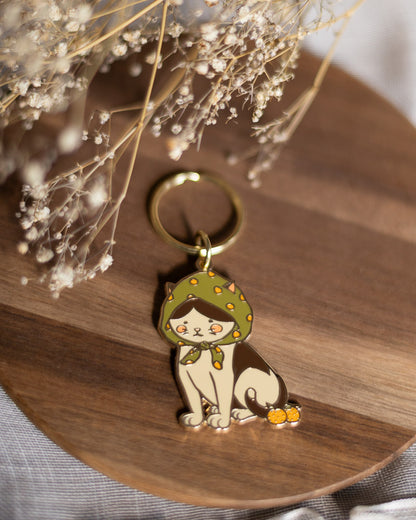 keychain // "tangerine cat" moody kitten - hard enamel, metal dangler