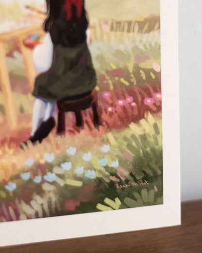 A5 // "painting cherry blossoms" - cottage girl at easel | illustration, art print, digital painting, poster