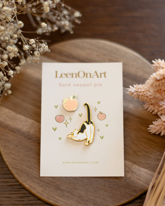 pin set of 2 // cat stretch & peach - hard enamel pins