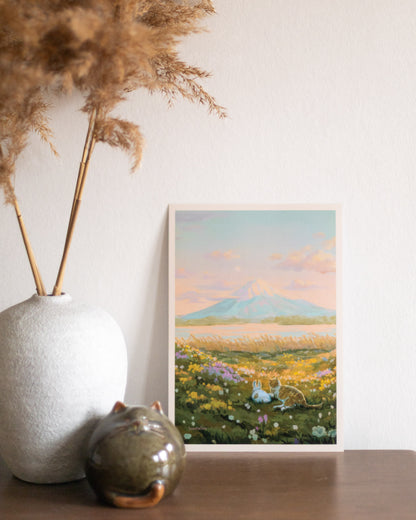 A4 // cat's & bunny's view of Mount Fuji | illustration, painting,, art print, poster