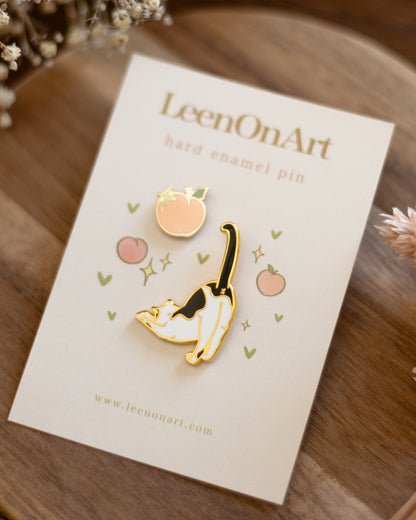 pin set of 2 // cat stretch & peach - hard enamel pins