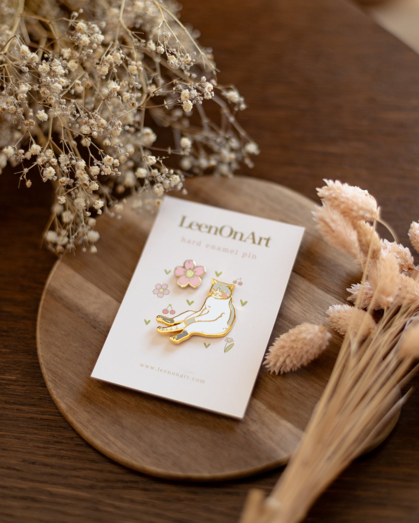 pin set of 2 // sitting cat & cherry blossom - hard enamel pins