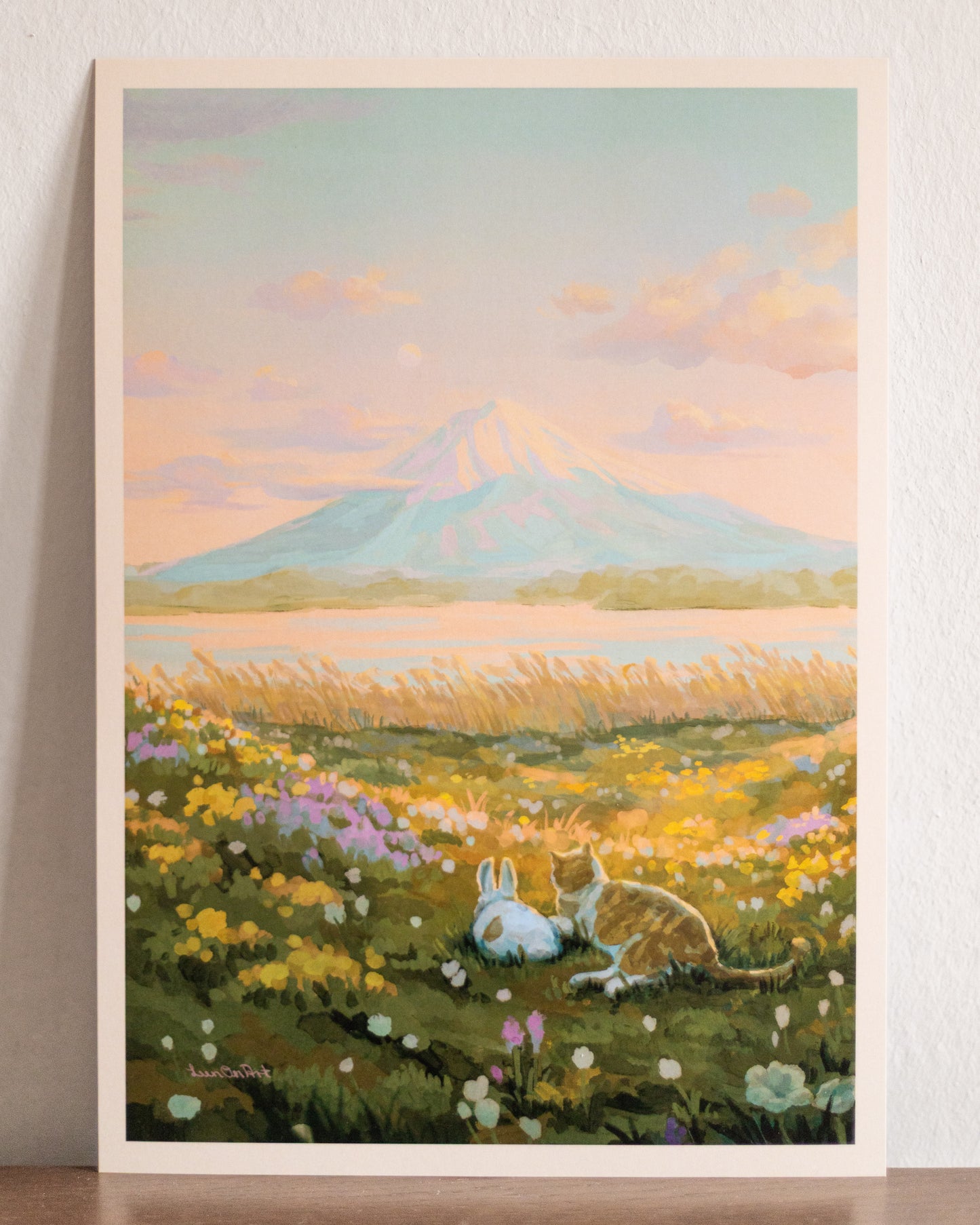 A4 // cat's & bunny's view of Mount Fuji | illustration, painting,, art print, poster