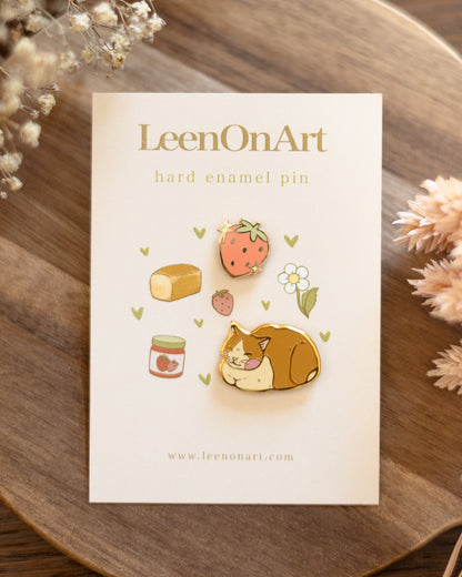 pin set of 2 // cat loaf & strawberry - hard enamel pins