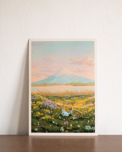 A4 // cat's & bunny's view of Mount Fuji | illustration, painting,, art print, poster