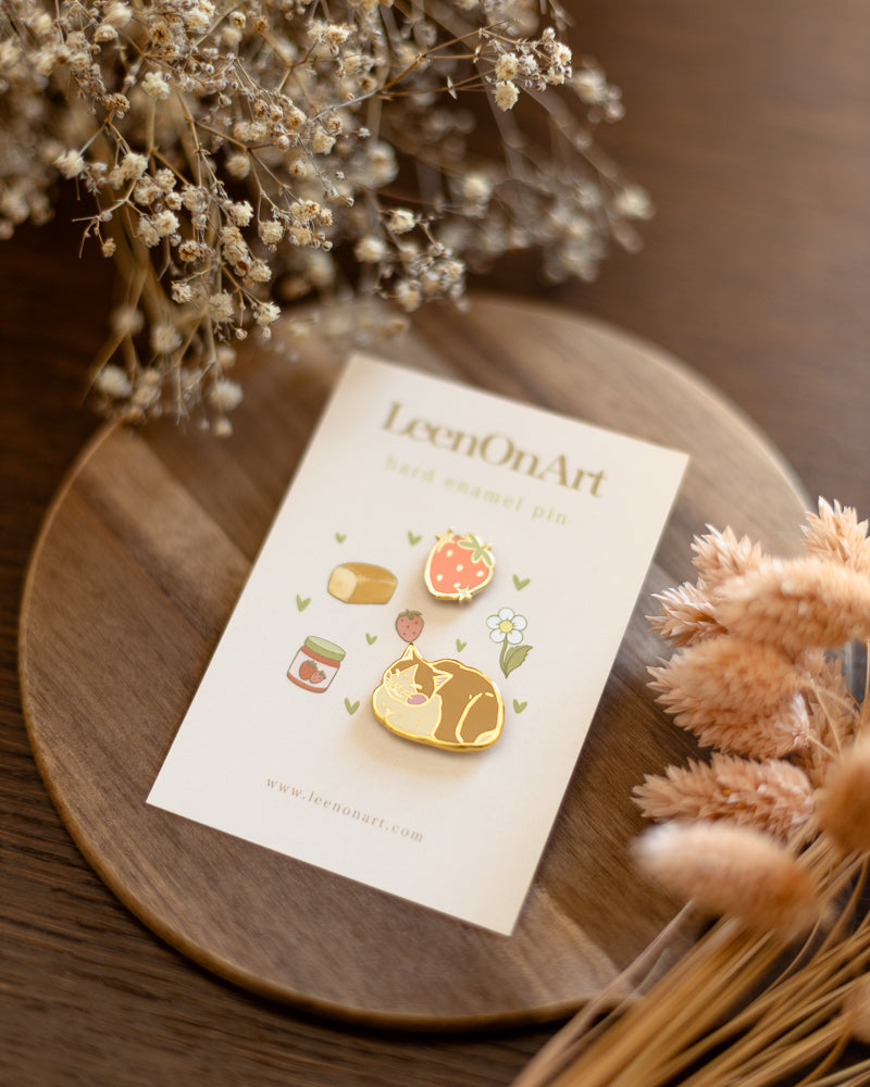 pin set of 2 // cat loaf & strawberry - hard enamel pins