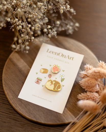pin set of 2 // cat loaf & strawberry - hard enamel pins