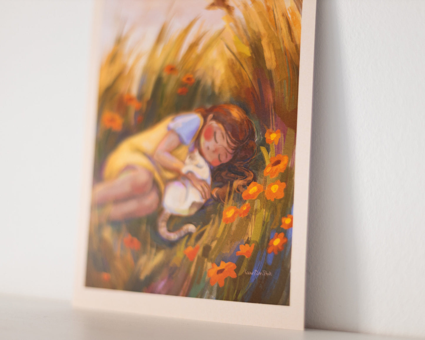 A4, A5, A6 // "sleeping girl with cat" - painting | art print, poster, postcard