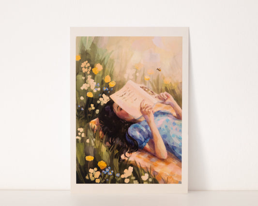A5 // "outdoor reading" - cottagecore aesthetic | illustration, painting, art print, poster