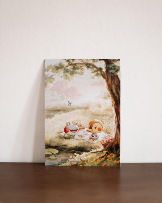 A5 // Animal villager - Molly & Lily at the lake // cottagecore painting, illustration, art print