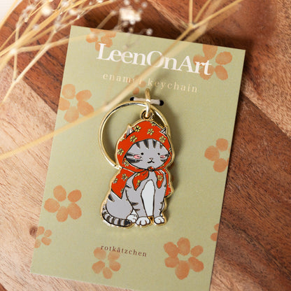 keychain // "rotkätzchen" moody kitten - hard enamel, metal dangler
