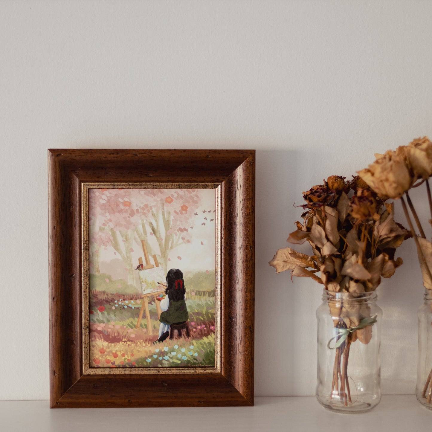 A5 // "painting cherry blossoms" - cottage girl at easel | illustration, art print, digital painting, poster