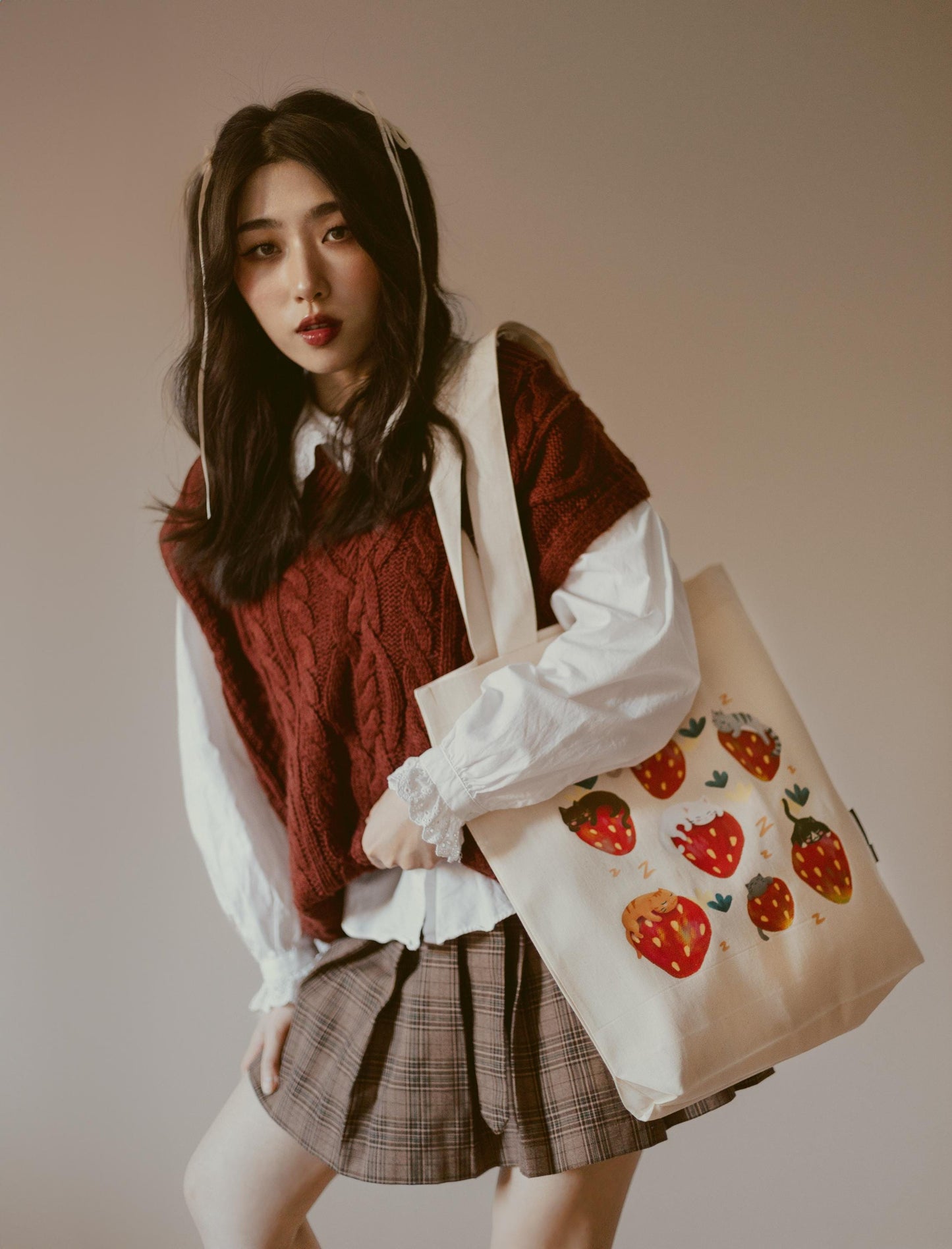 Tote bag (100% organic cotton) //  "Sleepy catberries" design | cotton bag