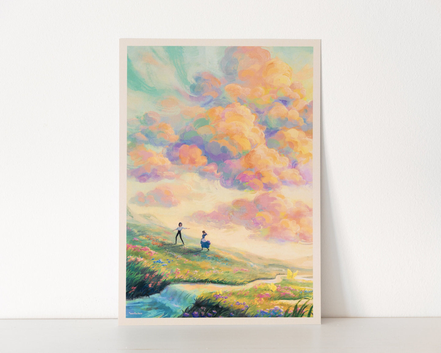 A4 // Howl & Sophie - sunset scenery | illustration, painting, drawing, art print, movie poster