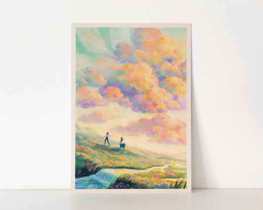 A4 // Howl & Sophie - sunset scenery | illustration, painting, drawing, art print, movie poster