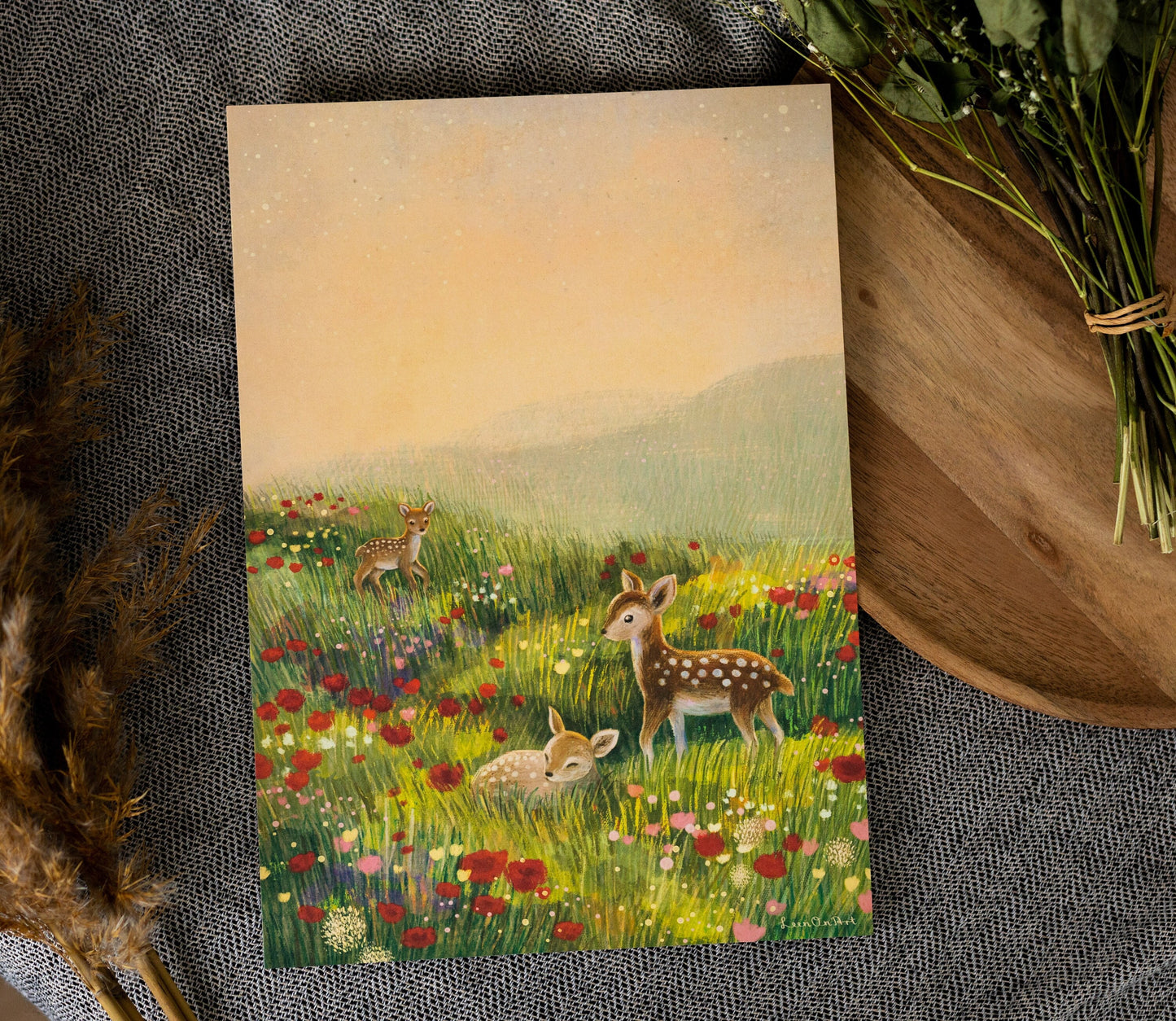 A4 // "deer on flower field" - illustration | painting, drawing, art print, poster