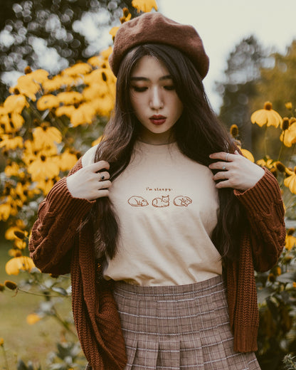 embroidered T-shirt // "i'm sleepy" - cat sleeping positions cotton shirt