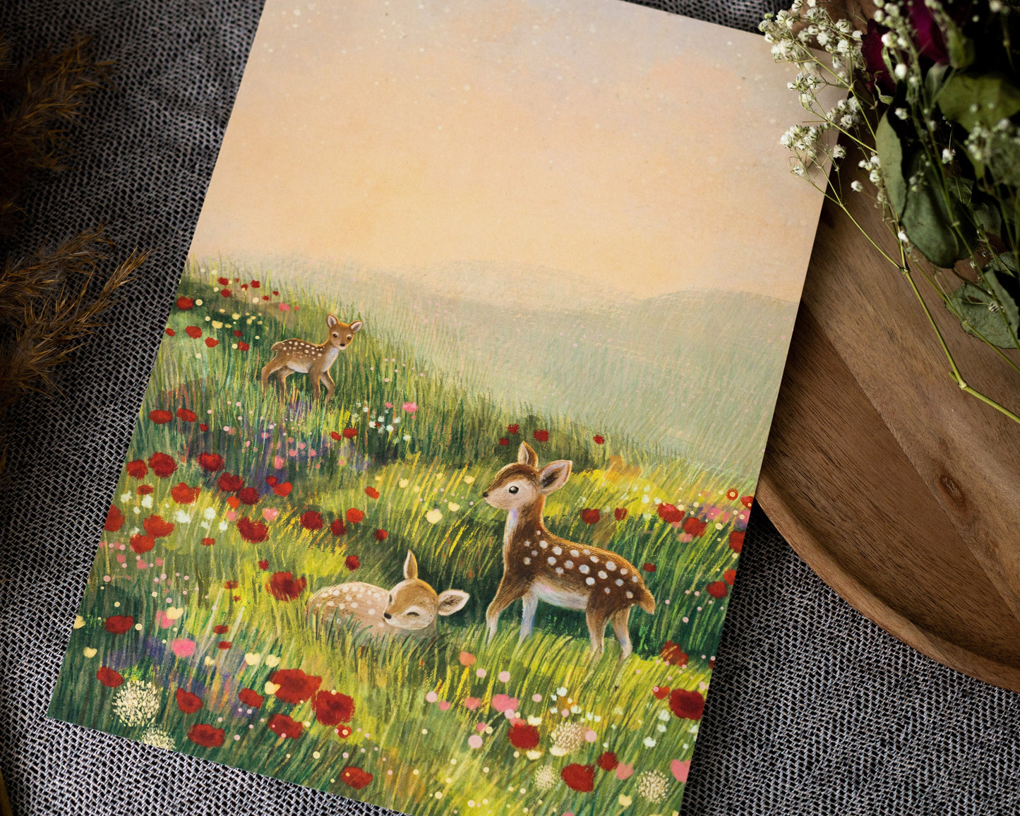 A4 // "deer on flower field" - illustration | painting, drawing, art print, poster