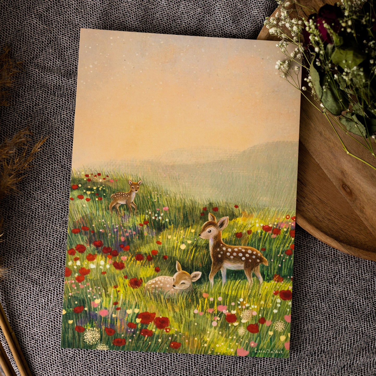 A4 // "deer on flower field" - illustration | painting, drawing, art print, poster