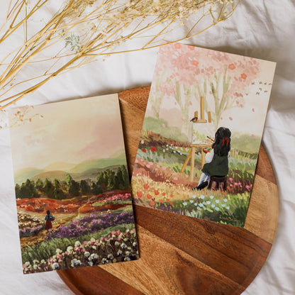 A5 // "painting cherry blossoms" - cottage girl at easel | illustration, art print, digital painting, poster