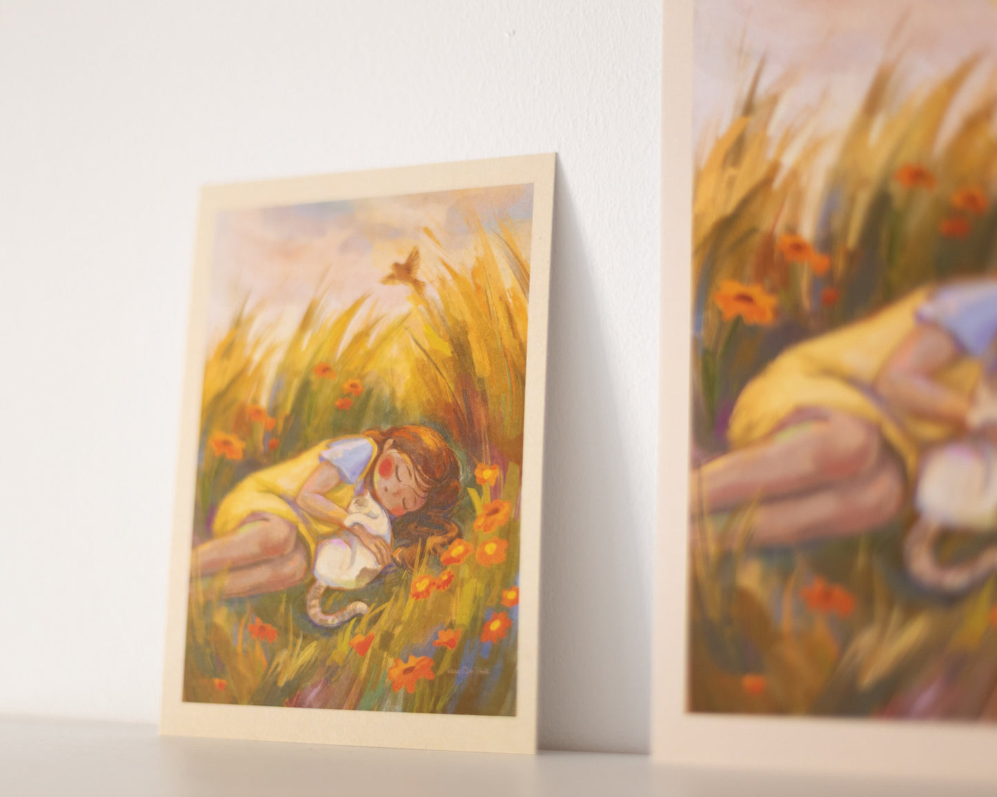 A4, A5, A6 // "sleeping girl with cat" - painting | art print, poster, postcard