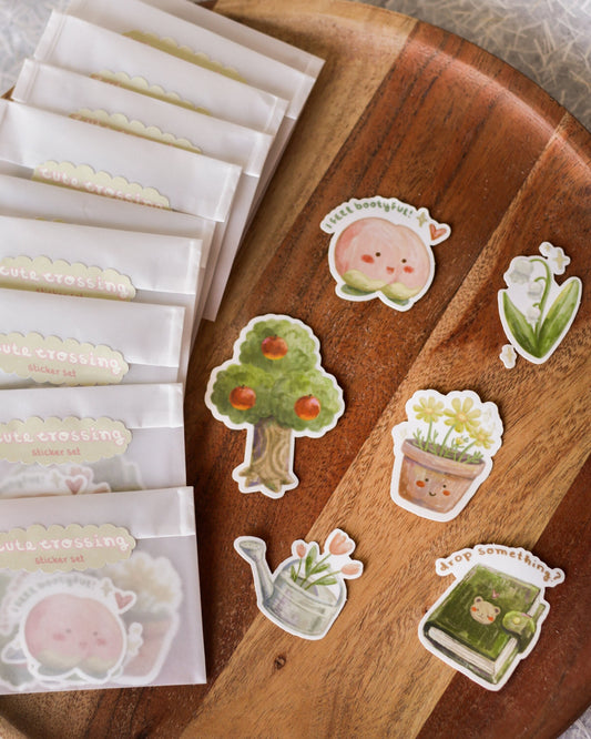 set of 6 // "Cute Crossing" transparent stickers | cottagecore illustrations