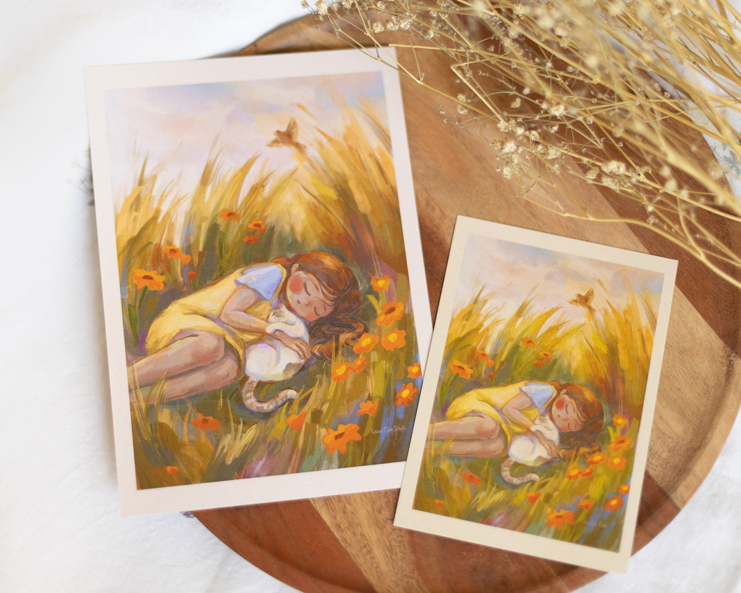 A4, A5, A6 // "sleeping girl with cat" - painting | art print, poster, postcard