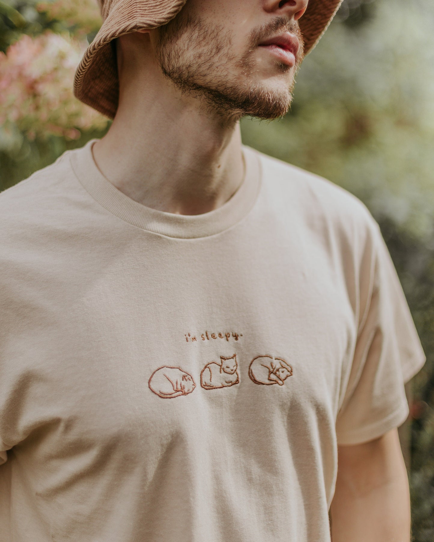 embroidered T-shirt // "i'm sleepy" - cat sleeping positions cotton shirt