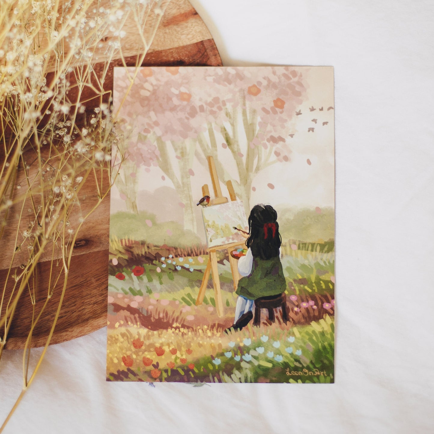 A5 // "painting cherry blossoms" - cottage girl at easel | illustration, art print, digital painting, poster