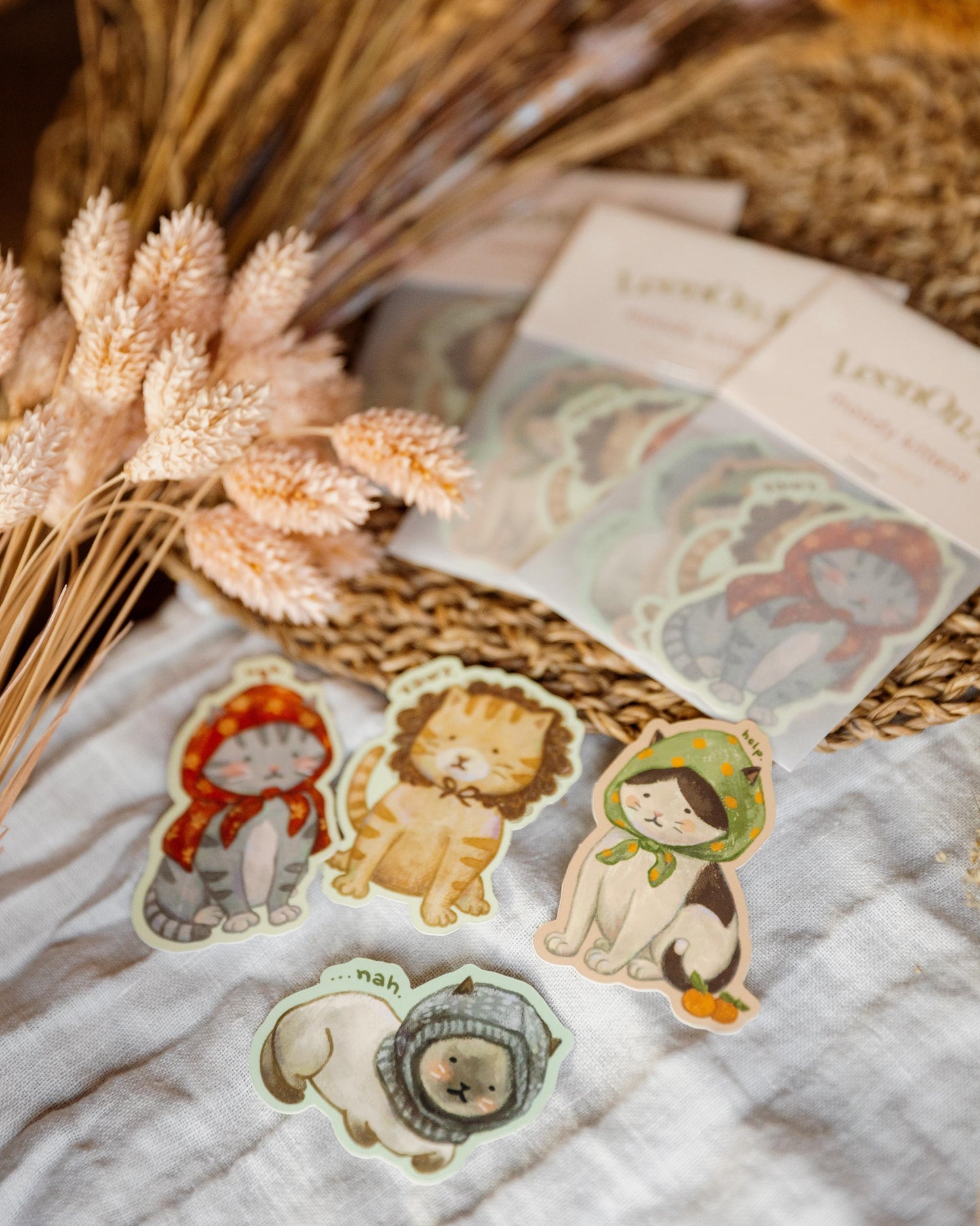 set of 4 // "moody kittens" matte vinyl stickers | cat illustration