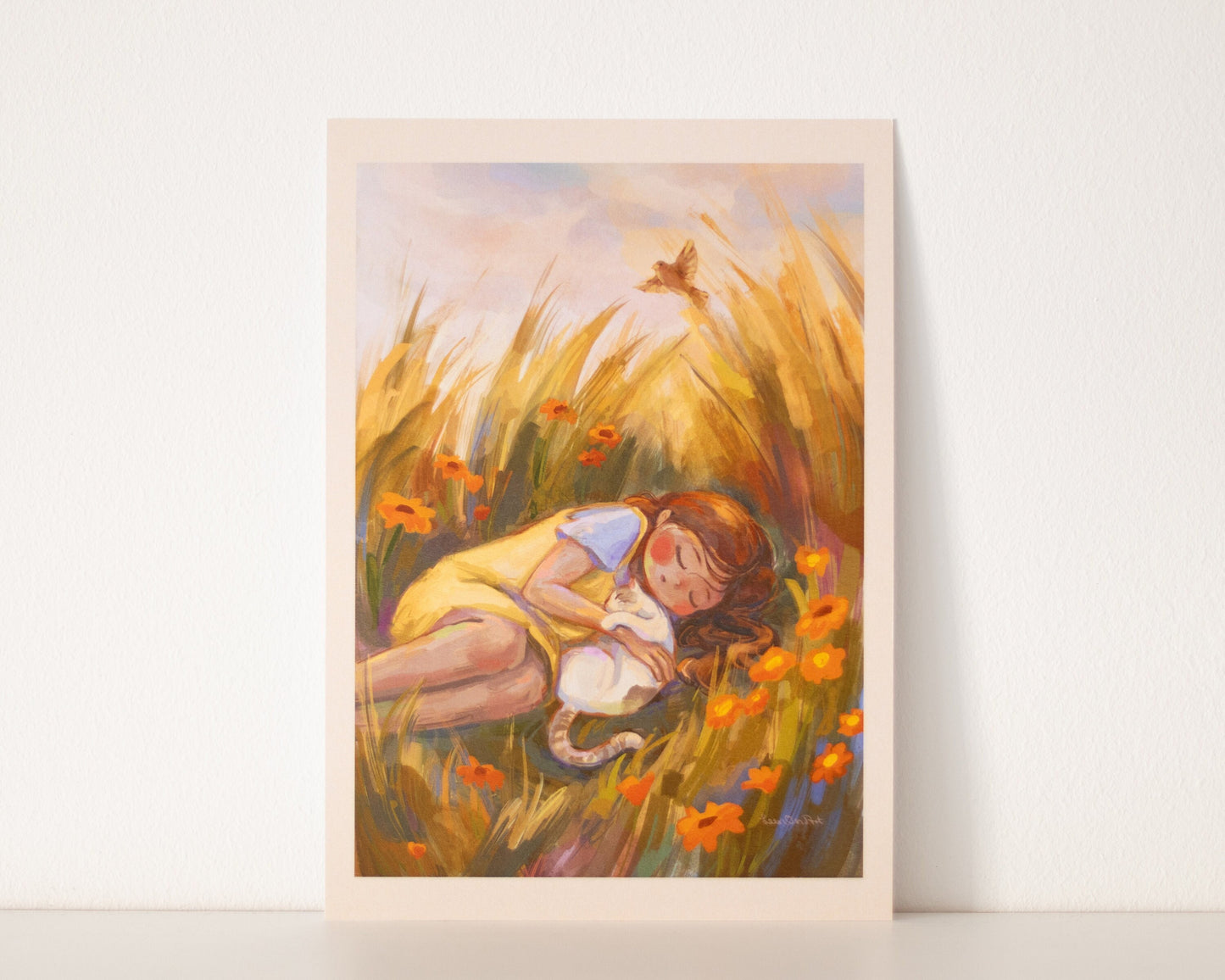 A4, A5, A6 // "sleeping girl with cat" - painting | art print, poster, postcard