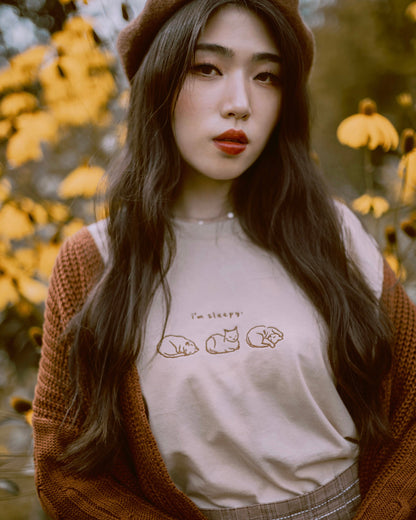 embroidered T-shirt // "i'm sleepy" - cat sleeping positions cotton shirt