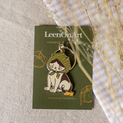 keychain // "tangerine cat" moody kitten - hard enamel, metal dangler