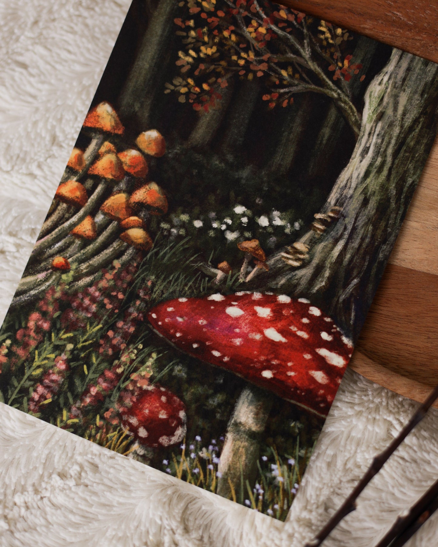 A5 // "mushrooms in autumnal forest" - illustration | vintage style painting, art print, poster