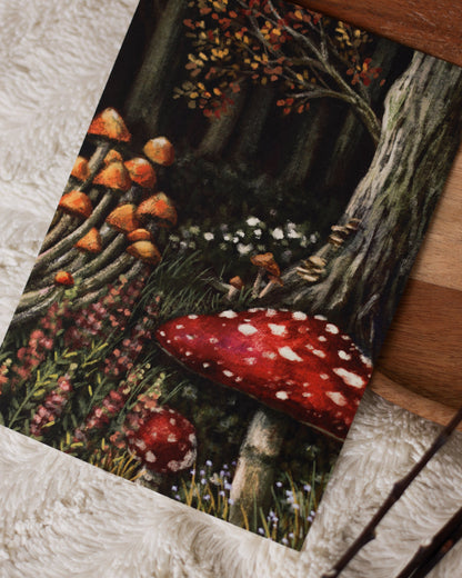 A5 // "mushrooms in autumnal forest" - illustration | vintage style painting, art print, poster