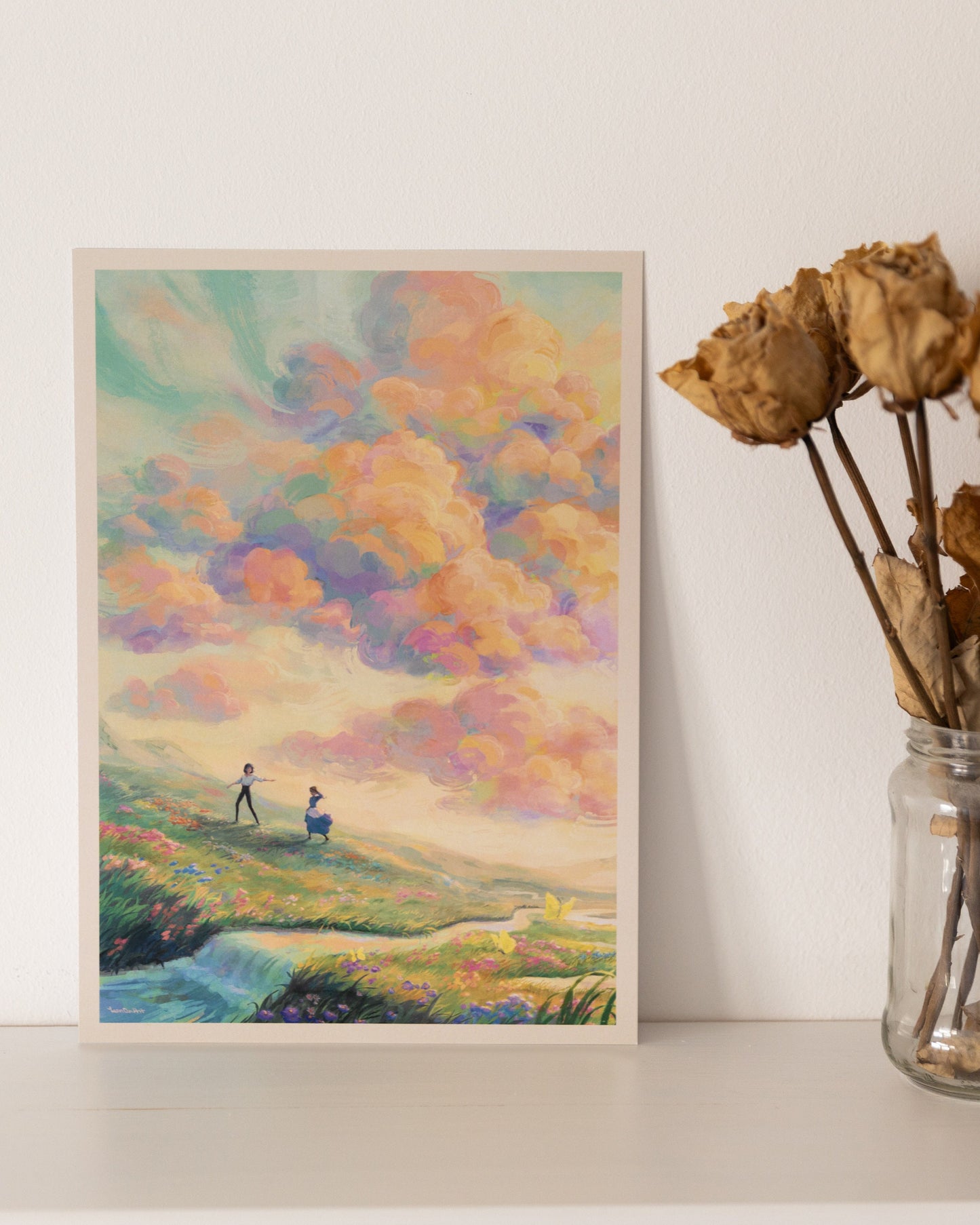 A4 // Howl & Sophie - sunset scenery | illustration, painting, drawing, art print, movie poster