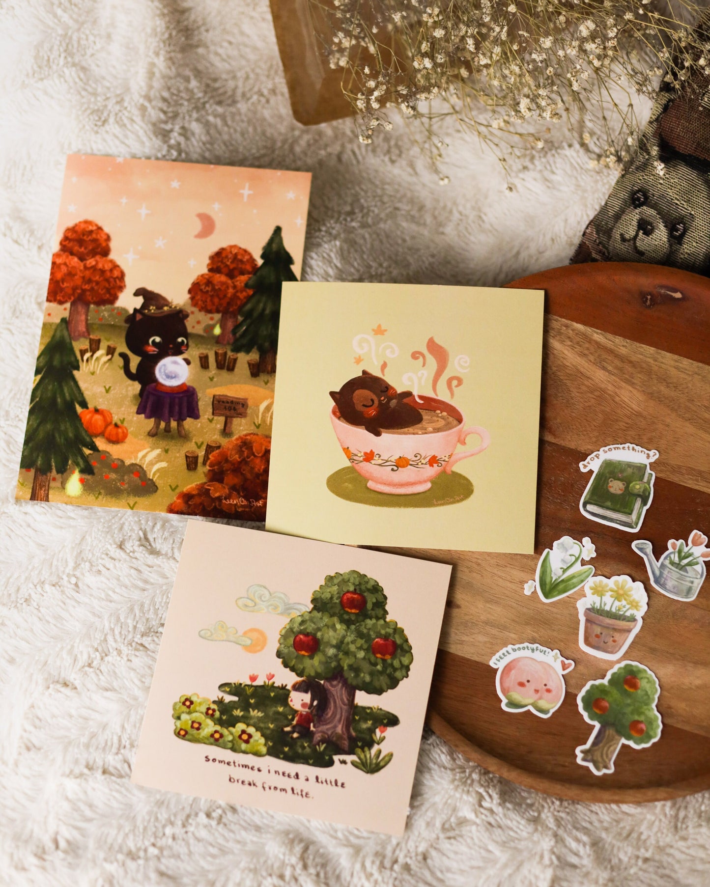 square print // "need a little break from life" - villager under apple tree illustration | art print, poster