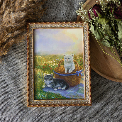 A5, A4 // "Kitten & Picnic" painting - illustration, drawing, art print, poster