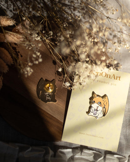 pin // Digi monster, Patamon drinks Taro Bubble Tea - hard enamel pin