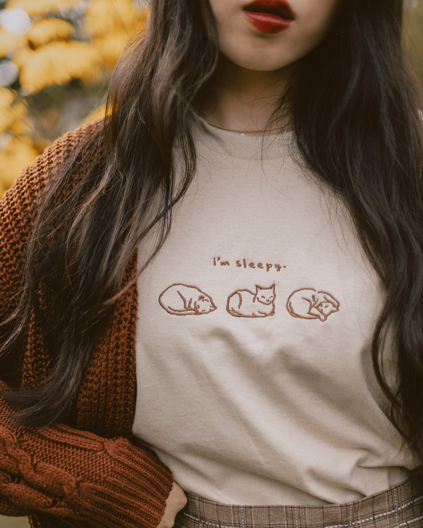 embroidered T-shirt // "i'm sleepy" - cat sleeping positions cotton shirt