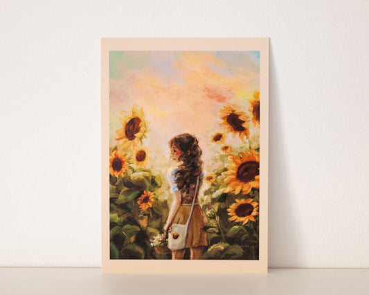 A5 // "stroll between sunflowers" - cottagecore illustration | painting, art print, small poster